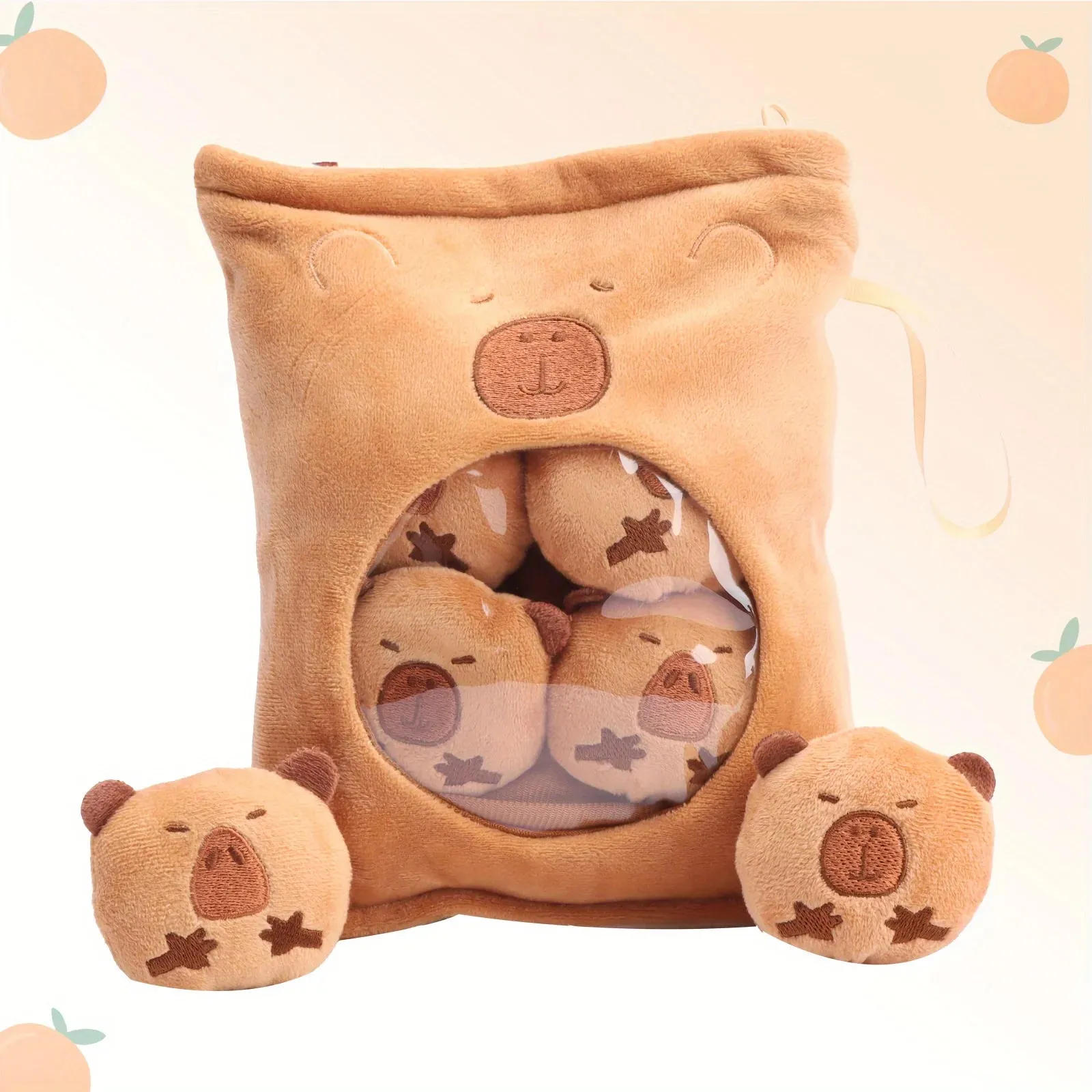 Adorable Kawaii Capybara Plush Snack Bag 🐾💖 - Cute & Soft Animal Bag with 4 Tiny Capybara Cubs!