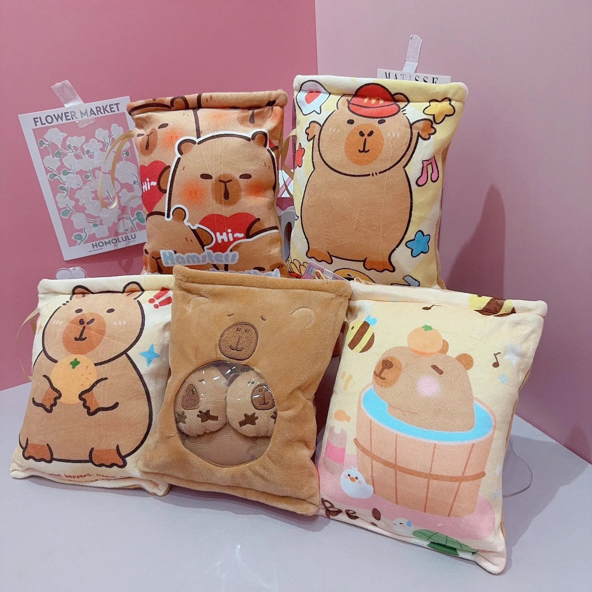 Adorable Kawaii Capybara Plush Snack Bag 🐾💖 - Cute & Soft Animal Bag with 4 Tiny Capybara Cubs!