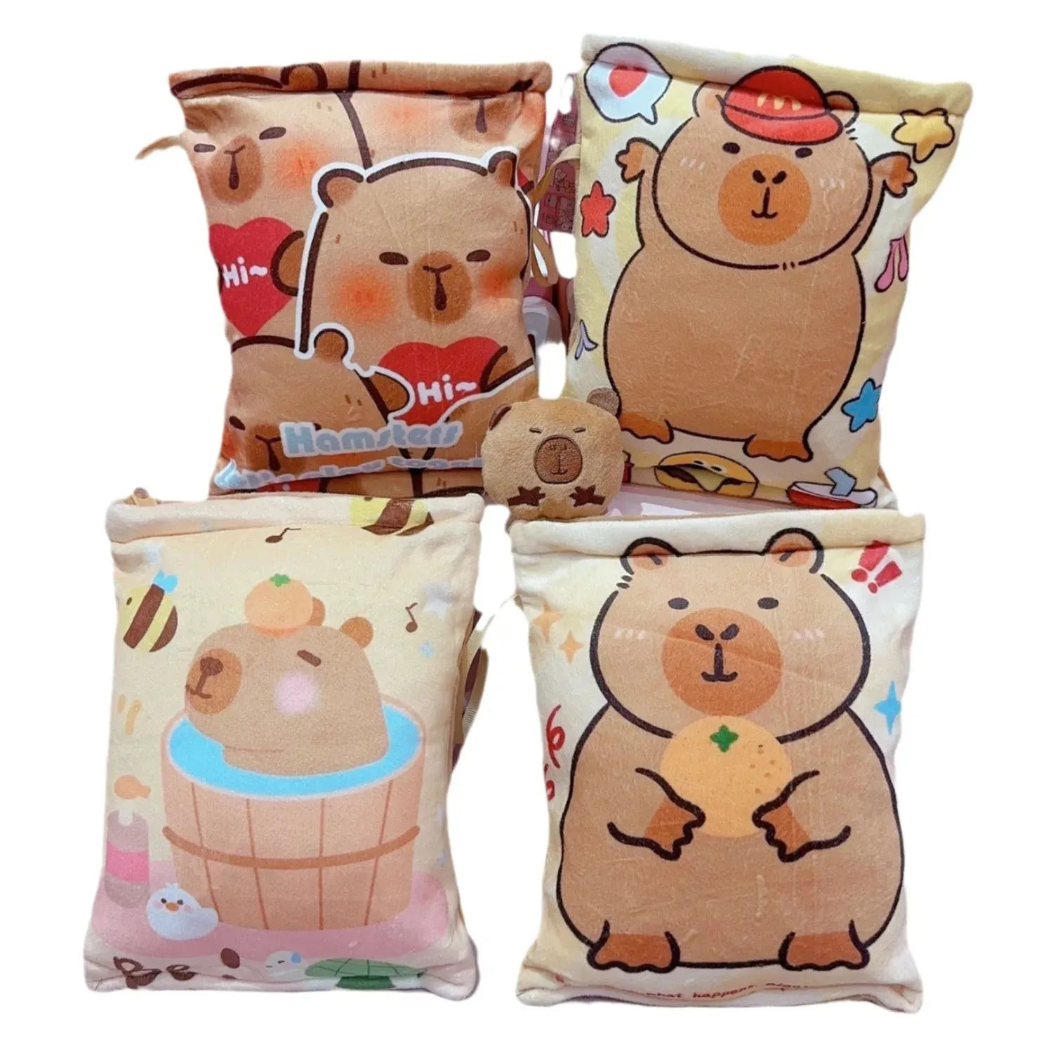 Adorable Kawaii Capybara Plush Snack Bag 🐾💖 - Cute & Soft Animal Bag with 4 Tiny Capybara Cubs!