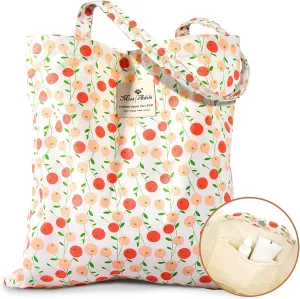 Aesthetic Cotton Tote Bag for Women - Reusable Shoulder Bag with Buckle Fabric Bag for Gym, Travel, Work