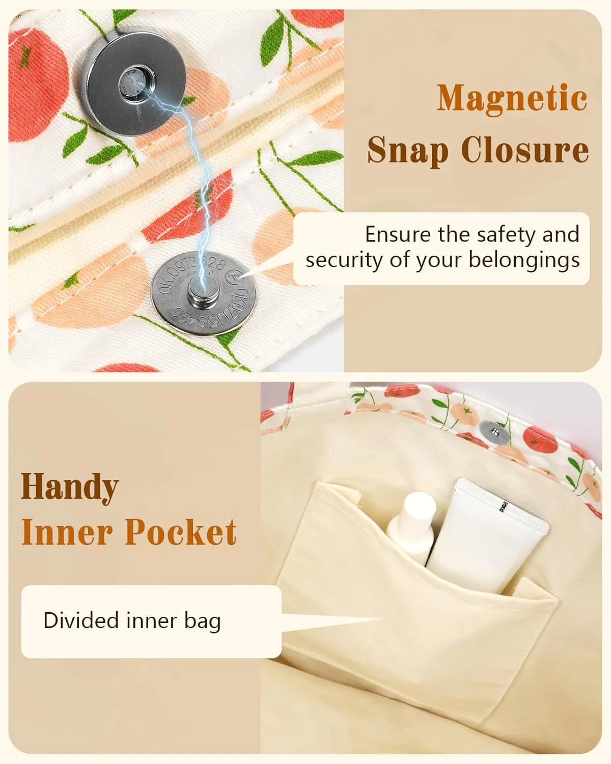 Aesthetic Cotton Tote Bag for Women - Reusable Shoulder Bag with Buckle Fabric Bag for Gym, Travel, Work