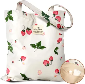 Aesthetic Cotton Tote Bag for Women - Reusable Shoulder Bag with Buckle Fabric Bag for Gym, Travel, Work