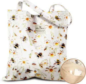 Aesthetic Cotton Tote Bag for Women - Reusable Shoulder Bag with Buckle Fabric Bag for Gym, Travel, Work