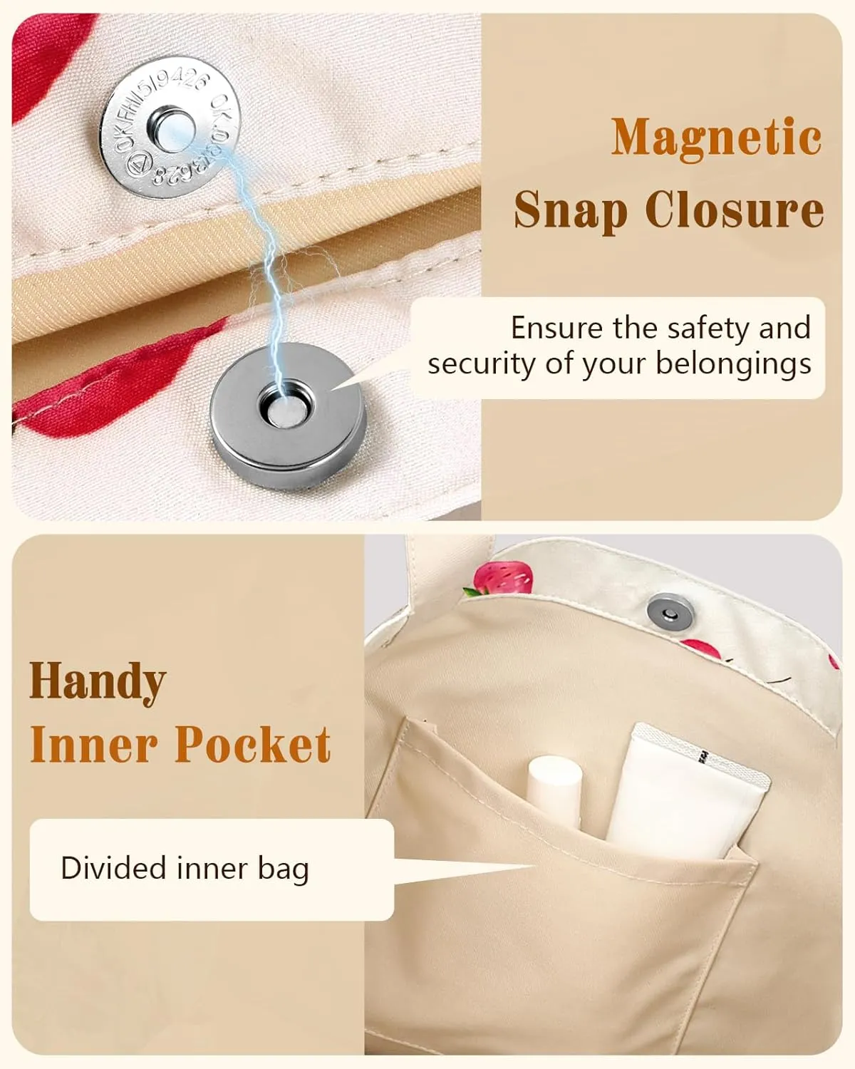 Aesthetic Cotton Tote Bag for Women - Reusable Shoulder Bag with Buckle Fabric Bag for Gym, Travel, Work