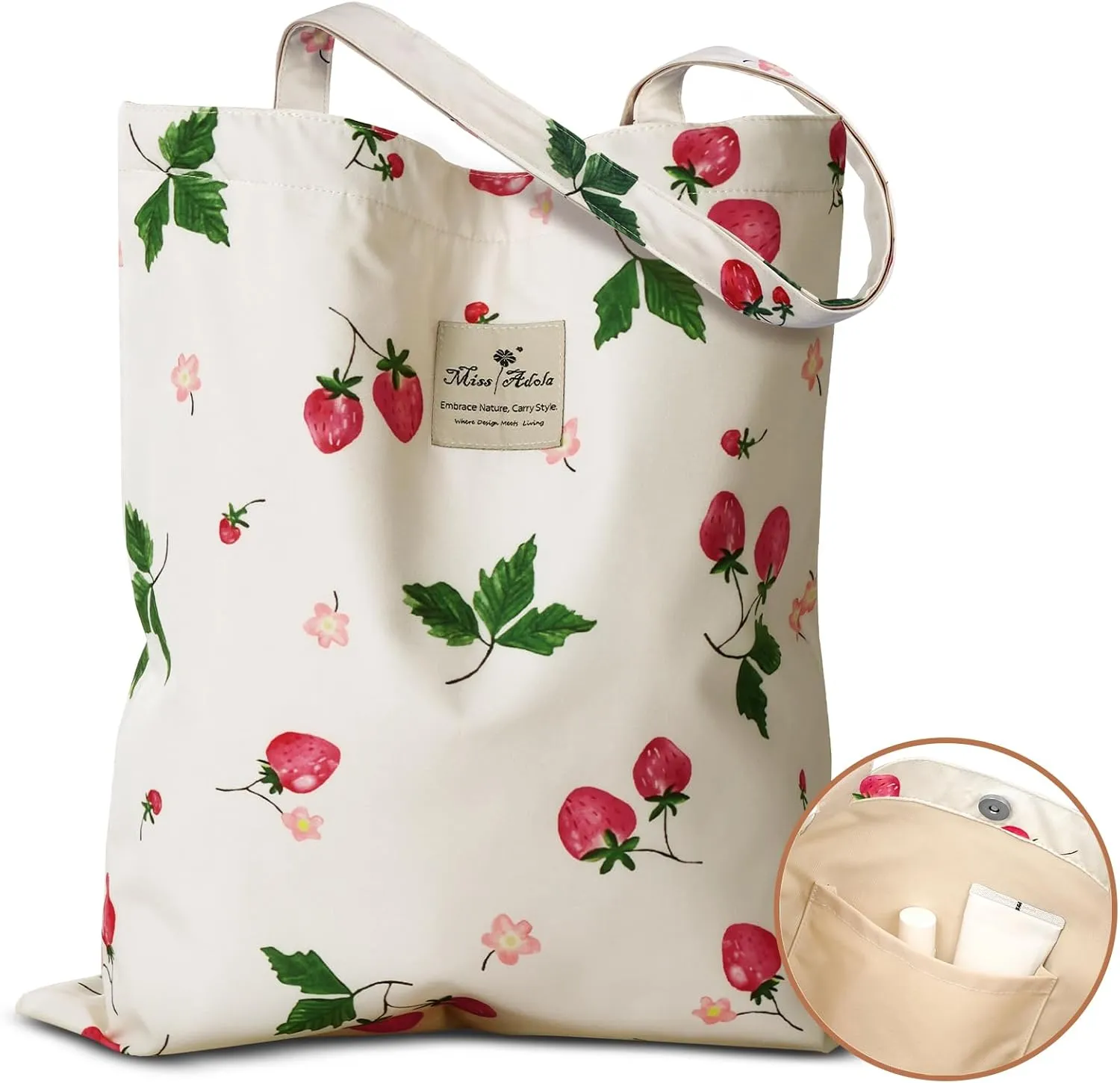 Aesthetic Cotton Tote Bag for Women - Reusable Shoulder Bag with Buckle Fabric Bag for Gym, Travel, Work
