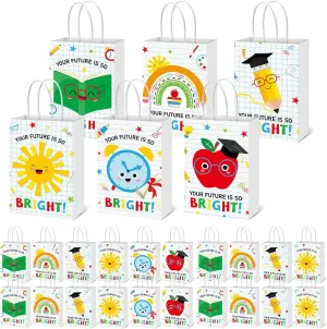 Affrolling 30 Pcs Graduation Gift Paper Bags for Kids Bright Future Treat Bags with Handles 2025 Graduation Favors Bulk for Kindergarten Preschool Party Decoration