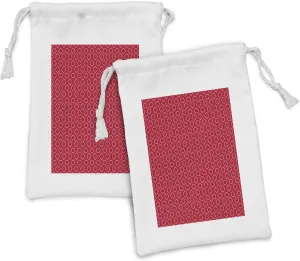 Ambesonne Australia Fabric Pouch Set of 2, Tribal Theme Aboriginal Patterns from Circles Ethnic Art Repetition, Small Drawstring Bag for Toiletries Masks and Favors, 9" x 6", Vermilion and Dark Pink