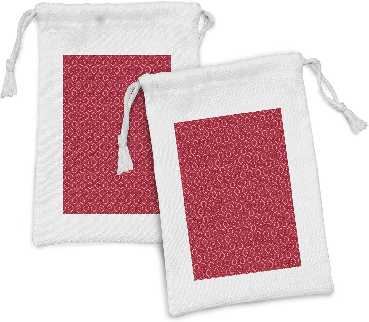 Ambesonne Australia Fabric Pouch Set of 2, Tribal Theme Aboriginal Patterns from Circles Ethnic Art Repetition, Small Drawstring Bag for Toiletries Masks and Favors, 9" x 6", Vermilion and Dark Pink