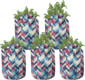 Ambesonne Chevron Grow Bags 5-Pack, Downward Parallel Lines, Heavyduty Fabric Pots with Handles for Plants, 5 Gallon, Multicolor