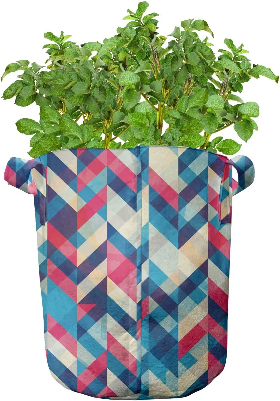 Ambesonne Chevron Grow Bags 5-Pack, Downward Parallel Lines, Heavyduty Fabric Pots with Handles for Plants, 5 Gallon, Multicolor
