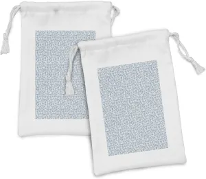 Ambesonne Gingko Fabric Pouch Set of 2, Flower Bouquet Leaves Vintage Style Feminine Flourish Bohemian Design, Small Drawstring Bag for Toiletries Masks and Favors, 9" x 6", Slate Blue Coconut