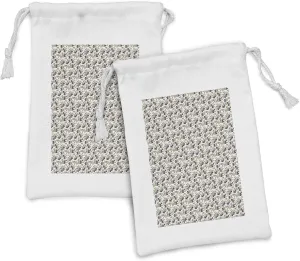 Ambesonne Olive Fabric Pouch Set of 2, Digitally Generated Hand Drawn Style Botanical Blossoms, Small Drawstring Bag for Toiletries Masks and Favors, 9" x 6", Quartz Taupe