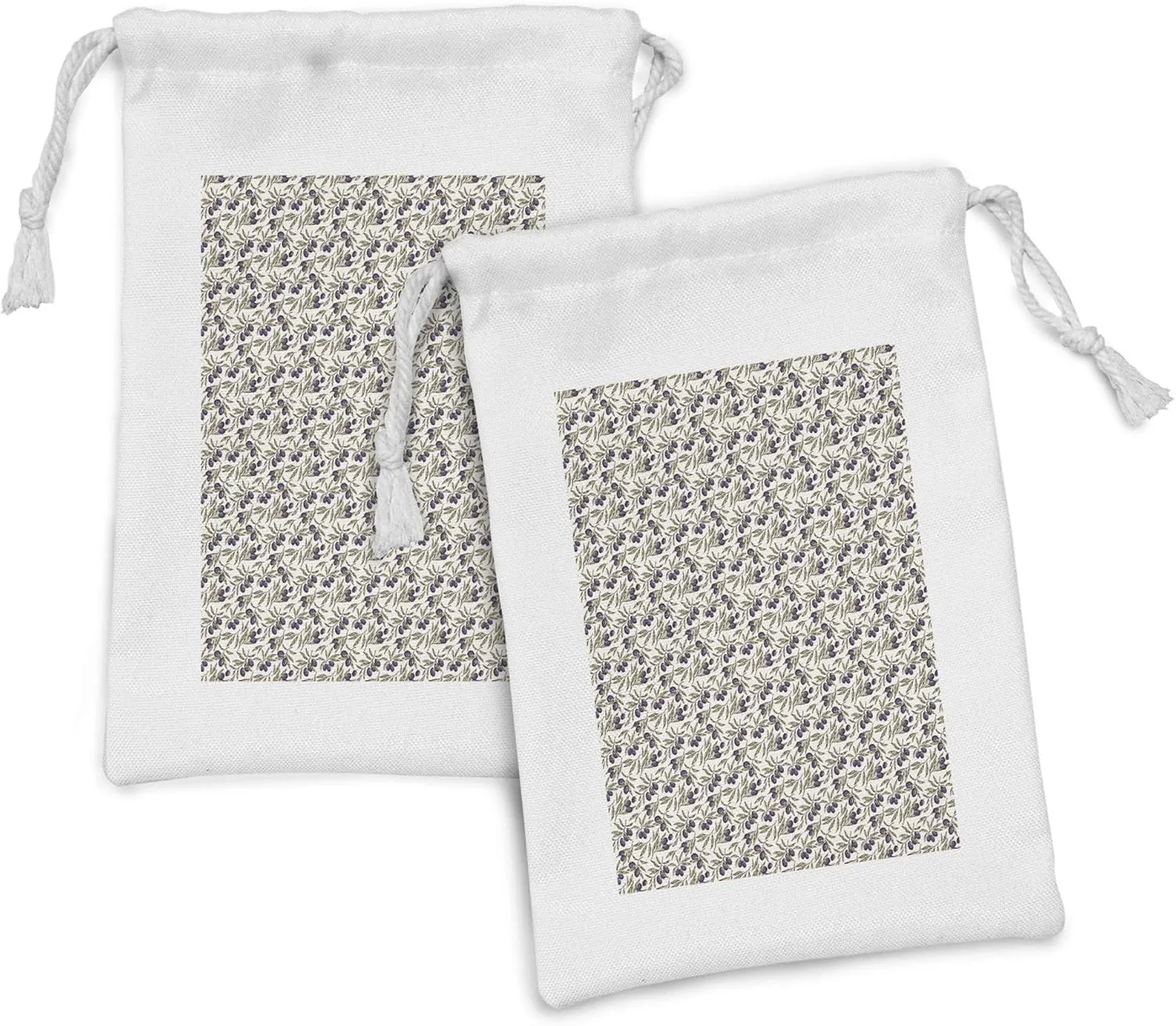 Ambesonne Olive Fabric Pouch Set of 2, Digitally Generated Hand Drawn Style Botanical Blossoms, Small Drawstring Bag for Toiletries Masks and Favors, 9" x 6", Quartz Taupe