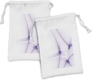 Ambesonne Spires Fabric Pouch Set of 2, Unique and Modern Illustration of Digital Odd Bizarre Twisty Lines Design Print, Small Drawstring Bag for Toiletries Masks and Favors, 9" x 6", Purple White