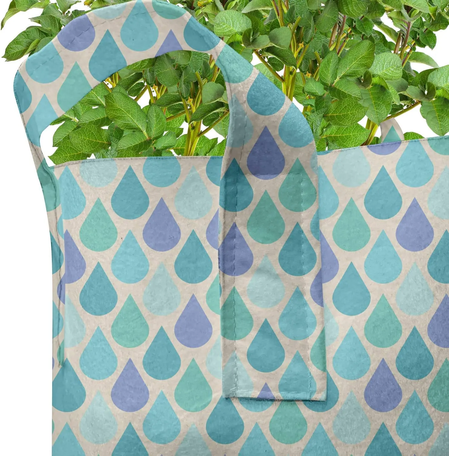 Ambesonne Teal Grow Bags 5-Pack, Colorful Water Droplets, Heavyduty Fabric Pots with Handles for Plants, 7 Gallon, Aqua Teal Lavender