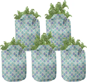 Ambesonne Teal Grow Bags 5-Pack, Colorful Water Droplets, Heavyduty Fabric Pots with Handles for Plants, 7 Gallon, Aqua Teal Lavender