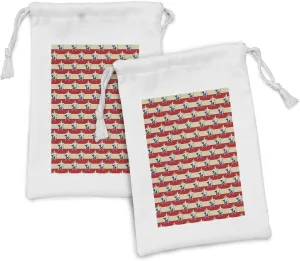 Ambesonne USA Fabric Pouch Set of 2, Nostalgic Independence Day Poster Pattern with Large Stars Western Graphic, Small Drawstring Bag for Toiletries Masks and Favors, 9" x 6", Eggshell Red Navy Blue