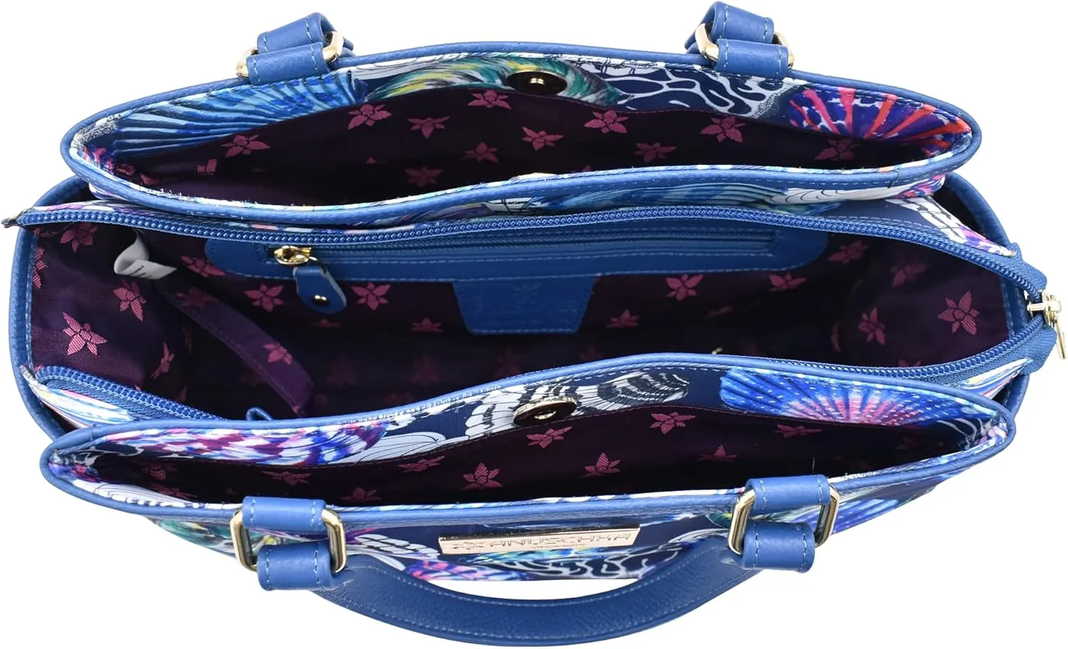 Anuschka Multicompartment Satchel-Wanderlust Collection-Nylon Fabric with Leather Trim and Artwork Print