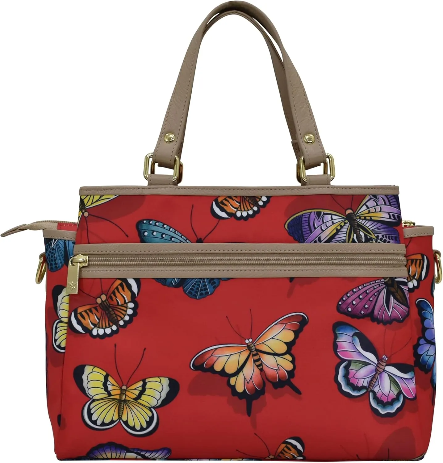 Anuschka Multicompartment Satchel-Wanderlust Collection-Nylon Fabric with Leather Trim and Artwork Print