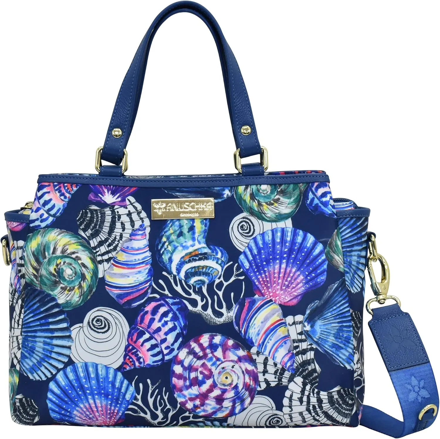 Anuschka Multicompartment Satchel-Wanderlust Collection-Nylon Fabric with Leather Trim and Artwork Print