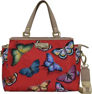 Anuschka Multicompartment Satchel-Wanderlust Collection-Nylon Fabric with Leather Trim and Artwork Print