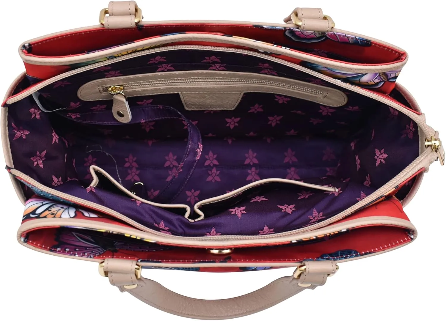 Anuschka Multicompartment Satchel-Wanderlust Collection-Nylon Fabric with Leather Trim and Artwork Print