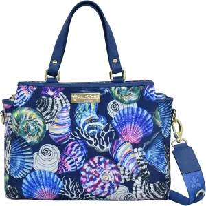Anuschka Multicompartment Satchel-Wanderlust Collection-Nylon Fabric with Leather Trim and Artwork Print