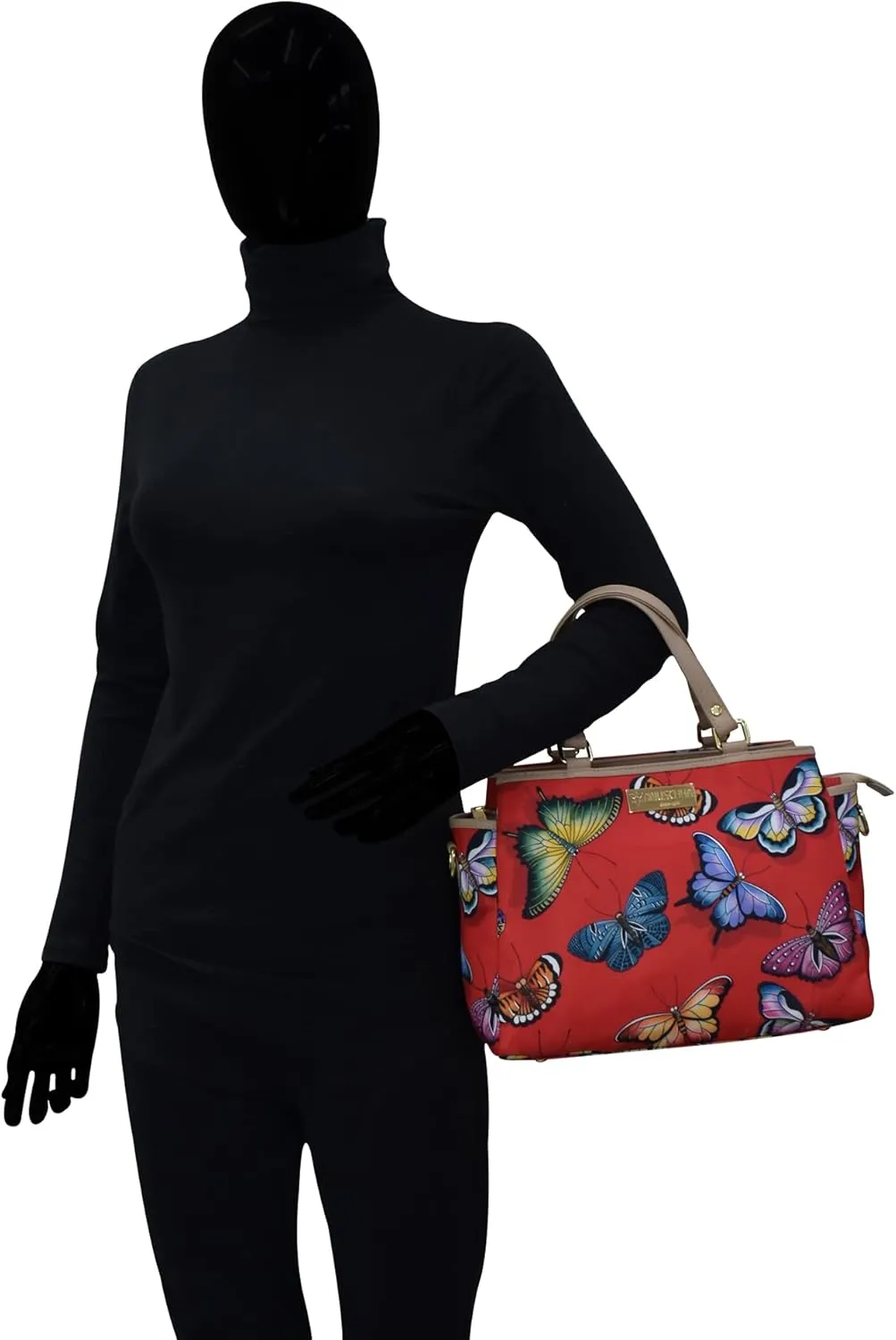 Anuschka Multicompartment Satchel-Wanderlust Collection-Nylon Fabric with Leather Trim and Artwork Print