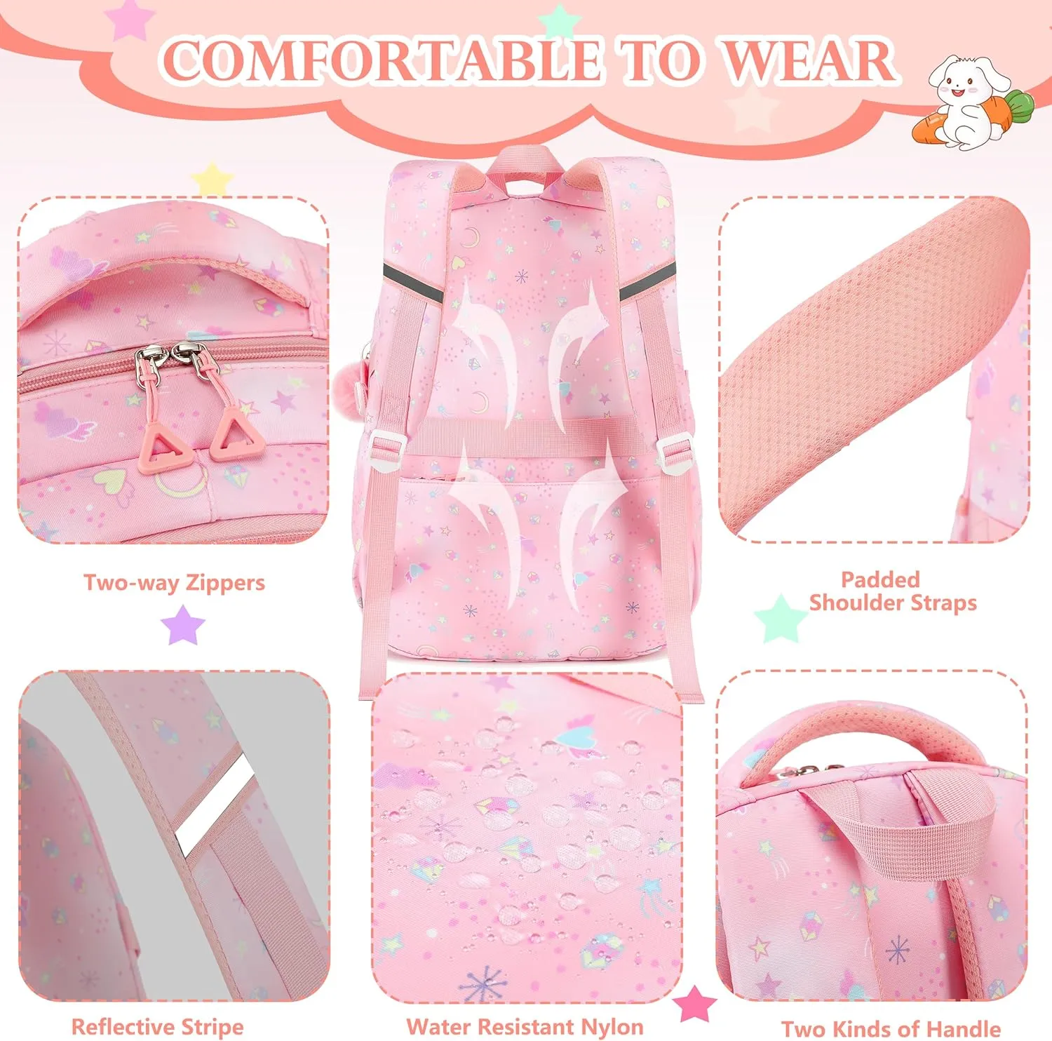 AO ALI VICTORY Backpack for Girls Kids School Bags for Kindergarten Elementary Schoolbag Students Backpacks Cute 15.6 inch Laptop Bookbag Teens Girl Back Pack Travel Daypack, Pink