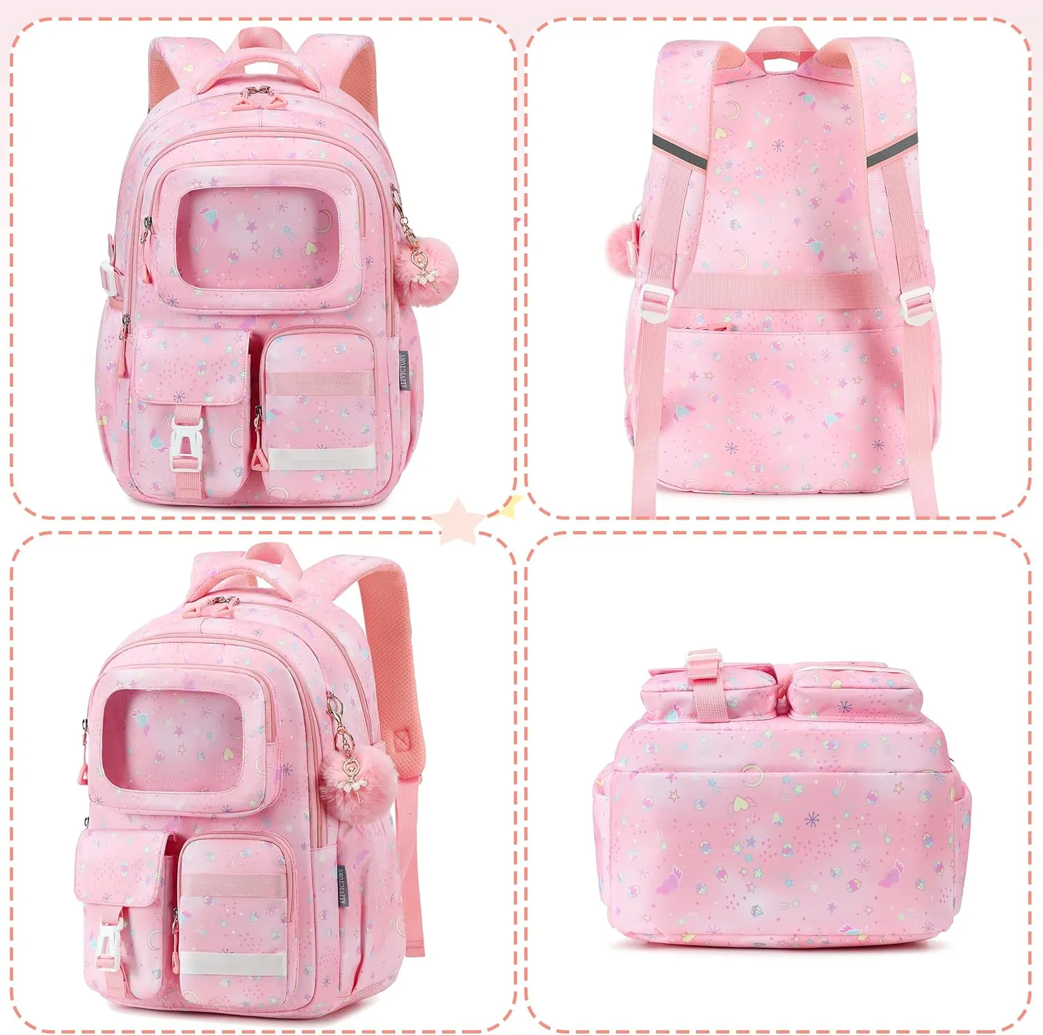 AO ALI VICTORY Backpack for Girls Kids School Bags for Kindergarten Elementary Schoolbag Students Backpacks Cute 15.6 inch Laptop Bookbag Teens Girl Back Pack Travel Daypack, Pink