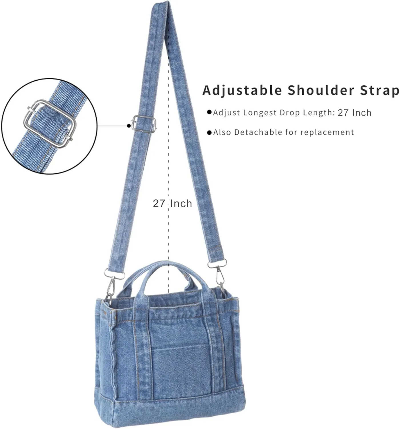 AOCINA Denim Purse Jean Tote Bag for Women Crossbody Shoulder Weekend Bags Denim Purses and Handbags for Women