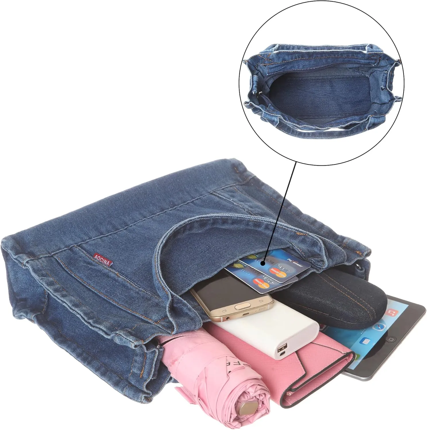 AOCINA Denim Purse Jean Tote Bag for Women Crossbody Shoulder Weekend Bags Denim Purses and Handbags for Women