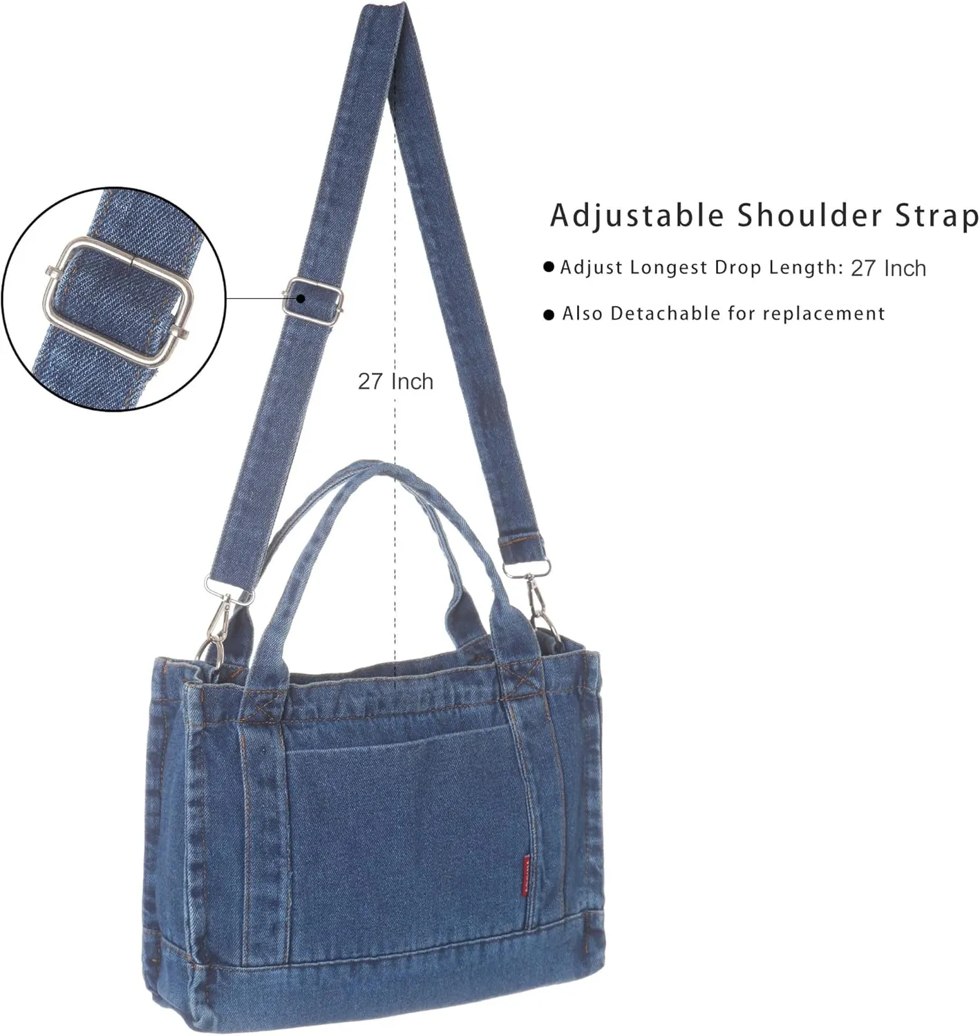 AOCINA Denim Purse Jean Tote Bag for Women Crossbody Shoulder Weekend Bags Denim Purses and Handbags for Women