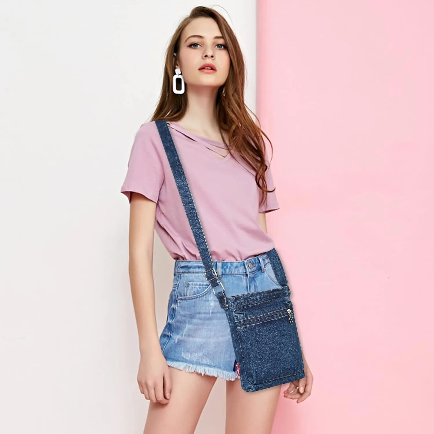 AOCINA Small Denim Purse Blue Jean Purse Shoulder Bag Denim Crossbody Bags for Women