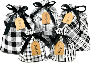 Appleby Lane Fabric Gift Bags (Standard Set, Plaids & Stripes) Set of 5 100% Cotton bags, three 16"x12" and two 10"x8"