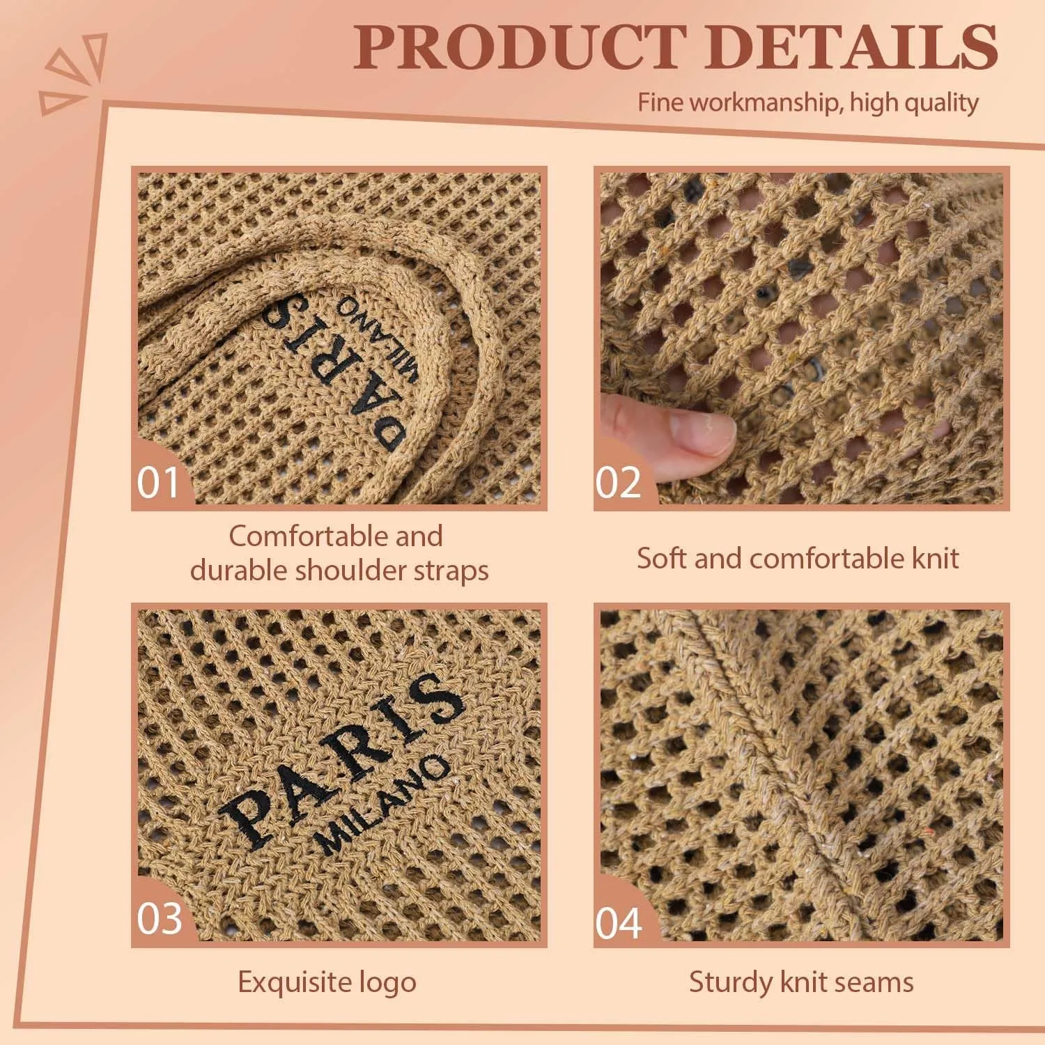 Ayieyill Crochet Tote Bag For Women, Crochet Mesh Beach Tote Bag Summer Vacation Aesthetic Boho Knit Bag for Women