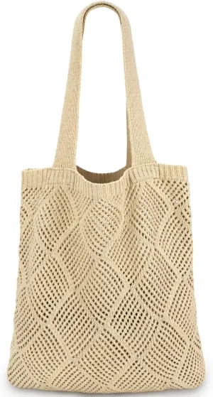Ayieyill Crochet Tote Bag For Women, Crochet Mesh Beach Tote Bag Summer Vacation Aesthetic Boho Knit Bag for Women