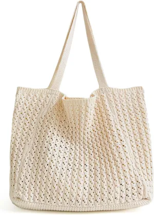 Ayieyill Crochet Tote Bag For Women, Crochet Mesh Beach Tote Bag Summer Vacation Aesthetic Boho Knit Bag for Women