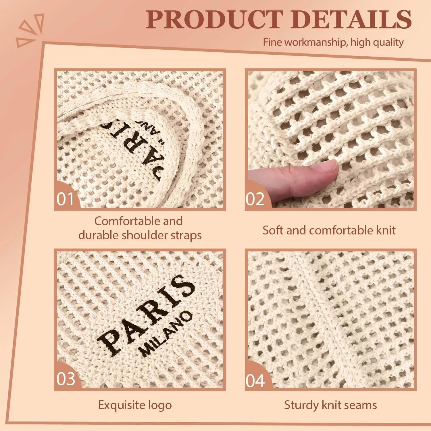 Ayieyill Crochet Tote Bag For Women, Crochet Mesh Beach Tote Bag Summer Vacation Aesthetic Boho Knit Bag for Women