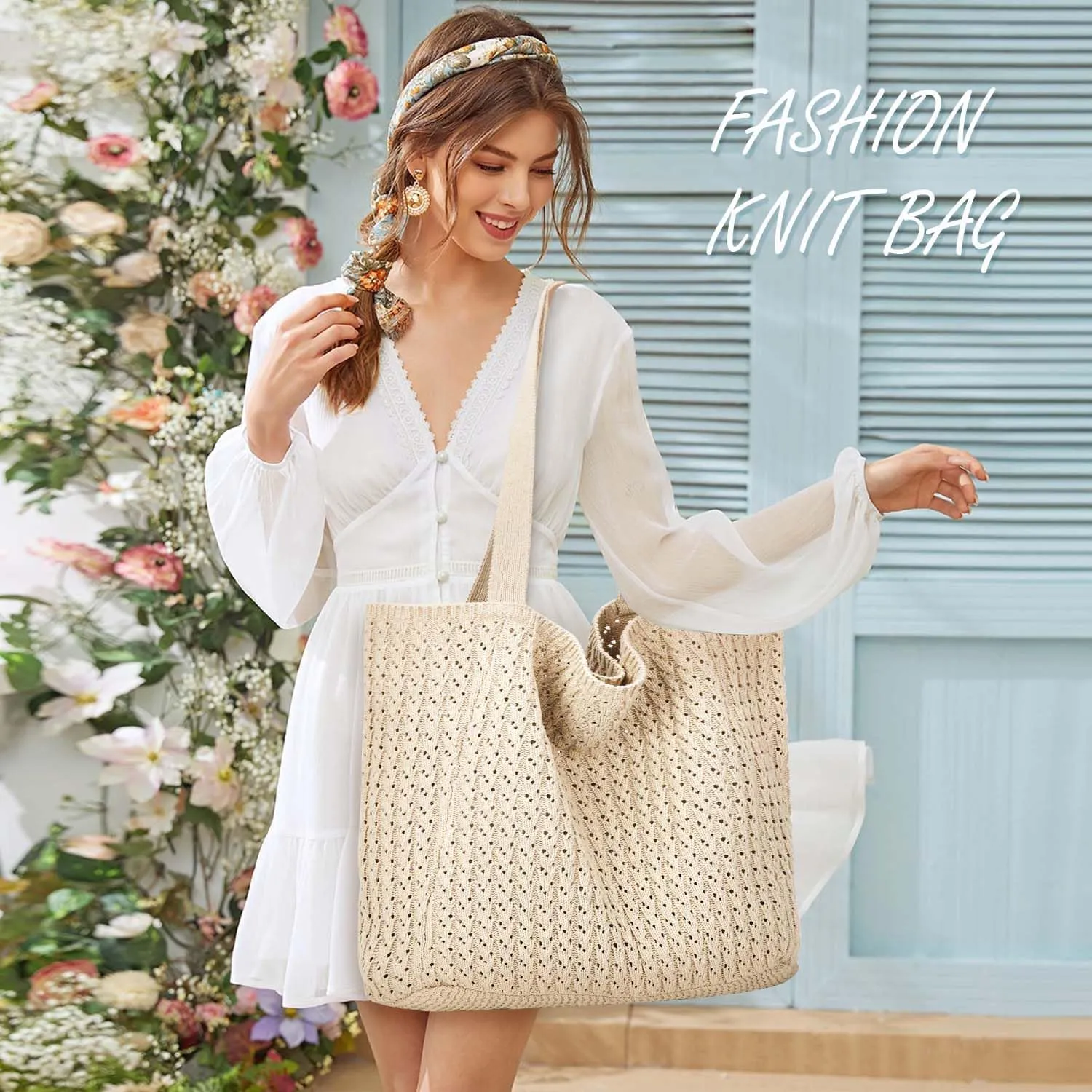 Ayieyill Crochet Tote Bag For Women, Crochet Mesh Beach Tote Bag Summer Vacation Aesthetic Boho Knit Bag for Women