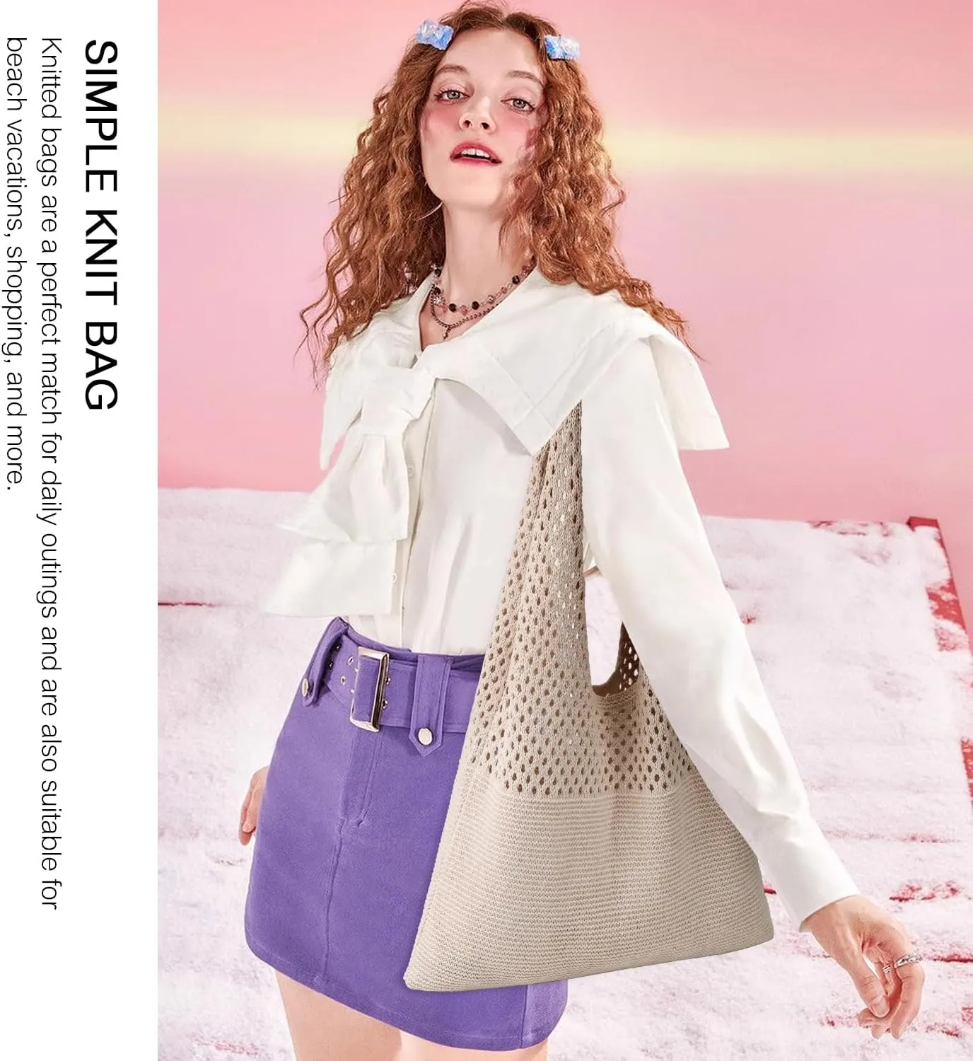Ayieyill Crochet Tote Bag For Women, Crochet Mesh Beach Tote Bag Summer Vacation Aesthetic Boho Knit Bag for Women