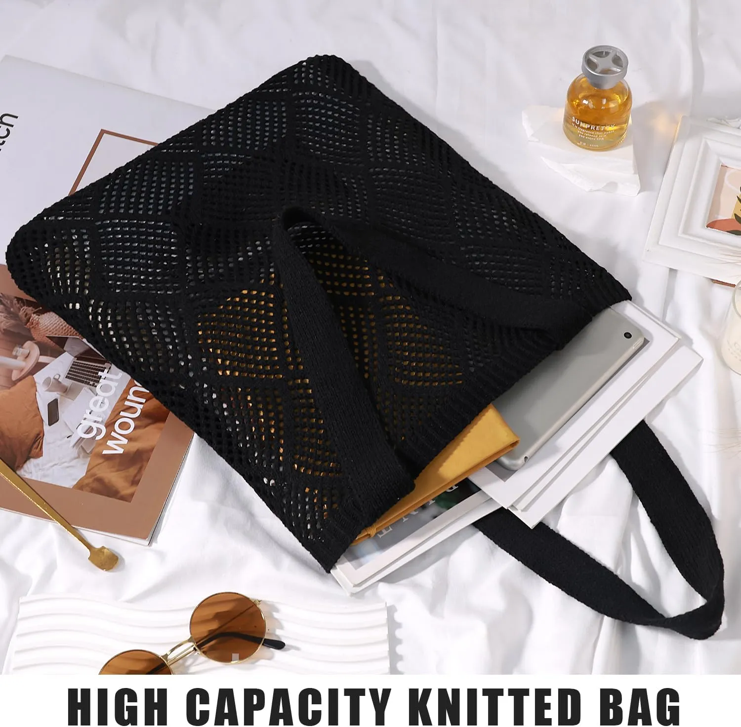 Ayieyill Crochet Tote Bag For Women, Crochet Mesh Beach Tote Bag Summer Vacation Aesthetic Boho Knit Bag for Women