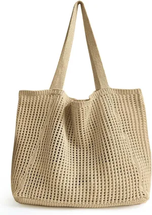 Ayieyill Crochet Tote Bag For Women, Crochet Mesh Beach Tote Bag Summer Vacation Aesthetic Boho Knit Bag for Women