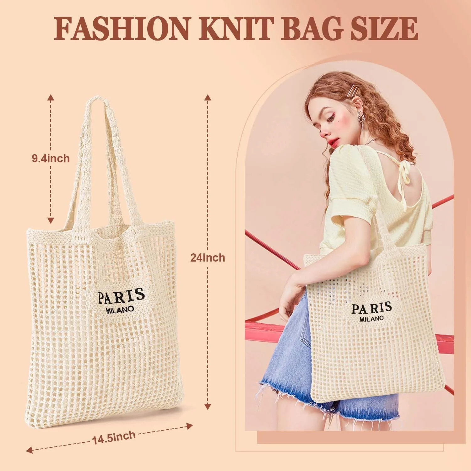 Ayieyill Crochet Tote Bag For Women, Crochet Mesh Beach Tote Bag Summer Vacation Aesthetic Boho Knit Bag for Women