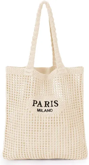 Ayieyill Crochet Tote Bag For Women, Crochet Mesh Beach Tote Bag Summer Vacation Aesthetic Boho Knit Bag for Women