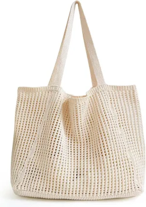 Ayieyill Crochet Tote Bag For Women, Crochet Mesh Beach Tote Bag Summer Vacation Aesthetic Boho Knit Bag for Women