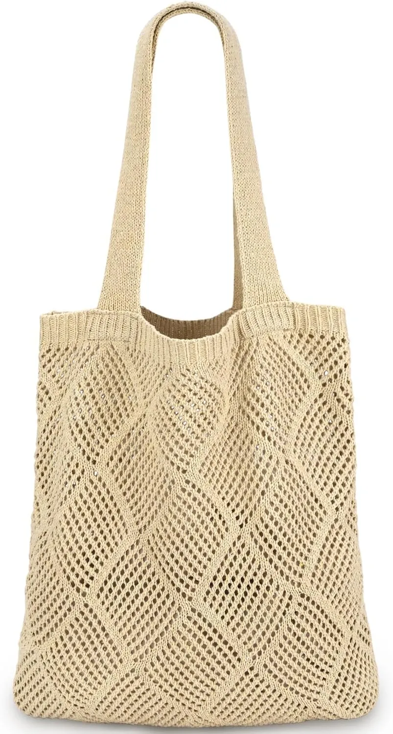 Ayieyill Crochet Tote Bag For Women, Crochet Mesh Beach Tote Bag Summer Vacation Aesthetic Boho Knit Bag for Women