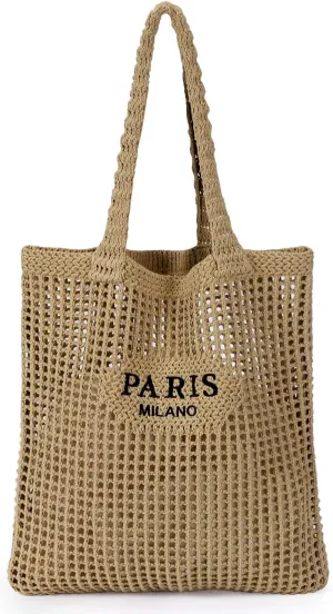 Ayieyill Crochet Tote Bag For Women, Crochet Mesh Beach Tote Bag Summer Vacation Aesthetic Boho Knit Bag for Women
