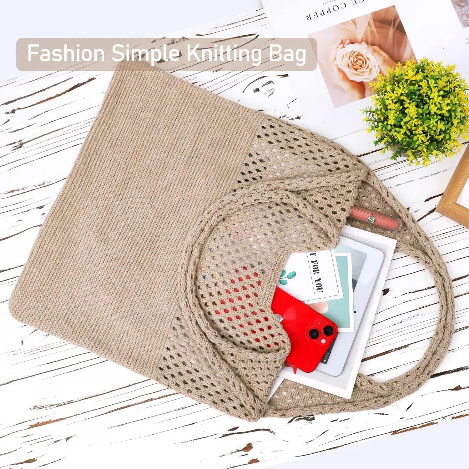 Ayieyill Crochet Tote Bag For Women, Crochet Mesh Beach Tote Bag Summer Vacation Aesthetic Boho Knit Bag for Women