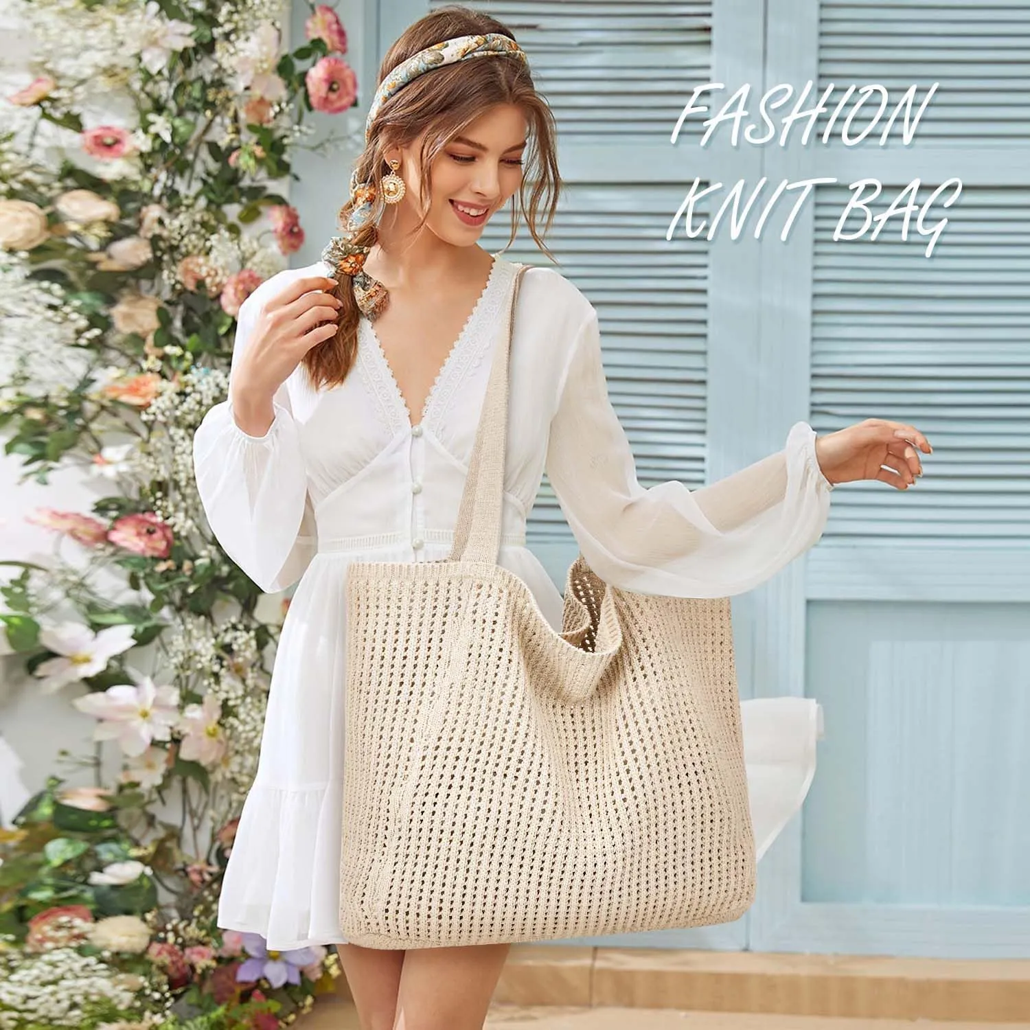 Ayieyill Crochet Tote Bag For Women, Crochet Mesh Beach Tote Bag Summer Vacation Aesthetic Boho Knit Bag for Women